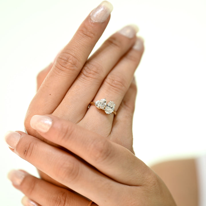 18K YG Oval Heart LAB Diamond Ring-1pc