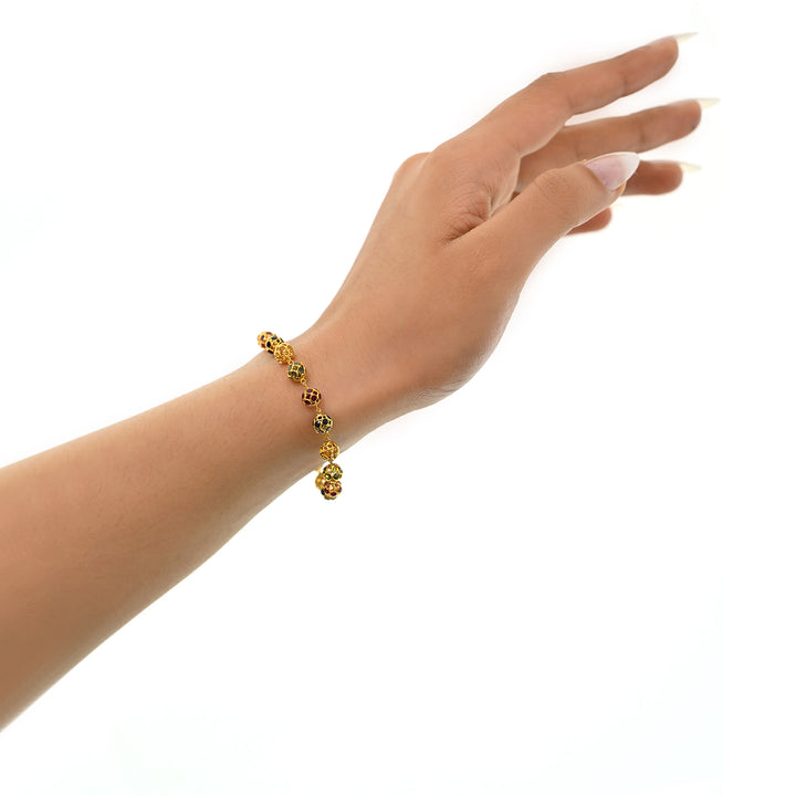 18K YG Ball Bracelet with Natural Blue sapphire, Ruby, Yellow sapphire and Green Shapphire