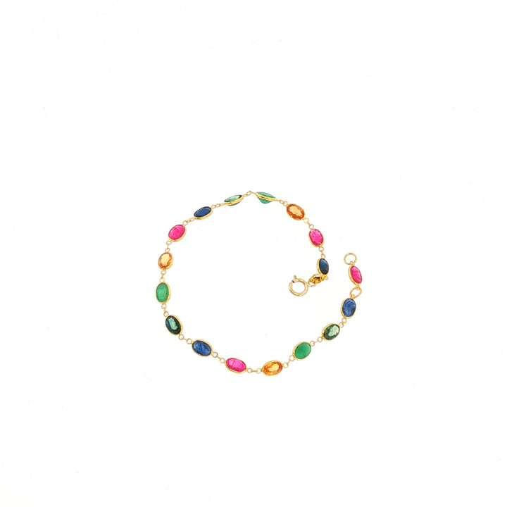 18K YG Oval Bracelet with Natural Blue sapphire, Ruby, Yellow sapphire Emerald and Green Shapphire