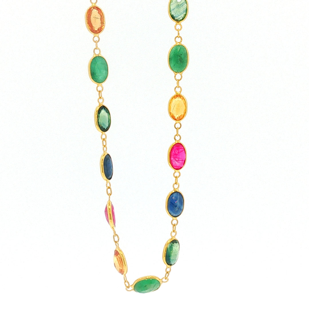 18K YG Oval Bracelet with Natural Blue sapphire, Ruby, Yellow sapphire Emerald and Green Shapphire