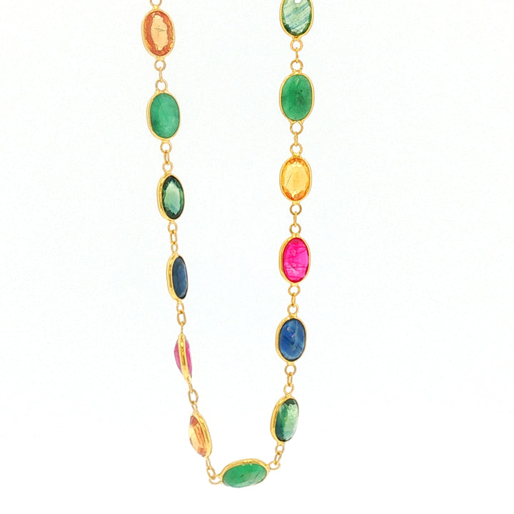 18K YG Oval Bracelet with Natural Blue sapphire, Ruby, Yellow sapphire Emerald and Green Shapphire