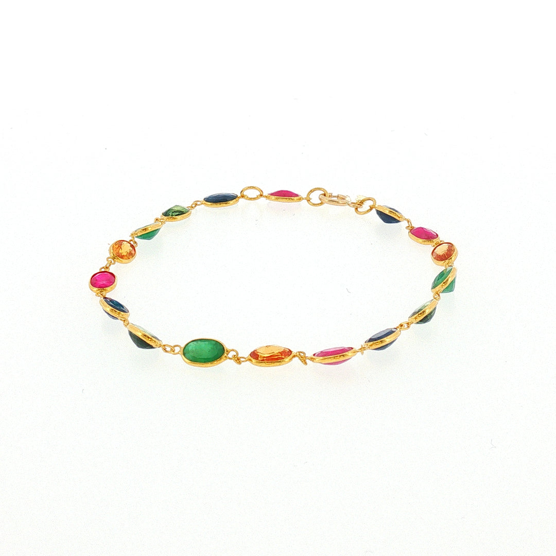 18K YG Oval Bracelet with Natural Blue sapphire, Ruby, Yellow sapphire Emerald and Green Shapphire