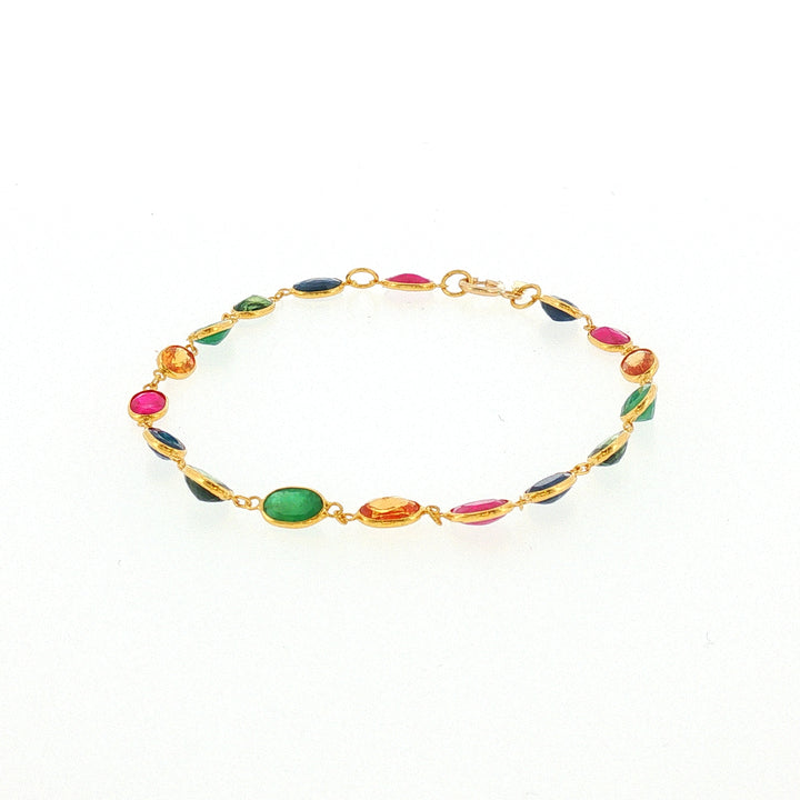 18K YG Oval Bracelet with Natural Blue sapphire, Ruby, Yellow sapphire Emerald and Green Shapphire