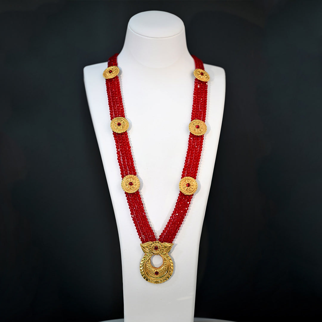 24K YG Red Crystal Mala Chandrahaar-1pc
