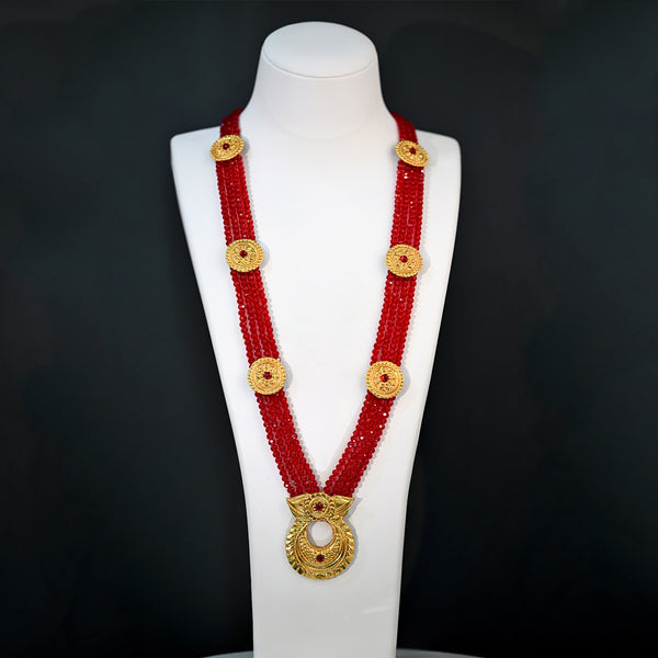 24K YG Red Crystal Mala Chandrahaar-1pc