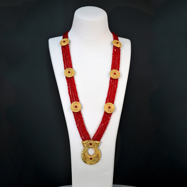 24K YG Red Crystal Mala Chandrahaar-1pc