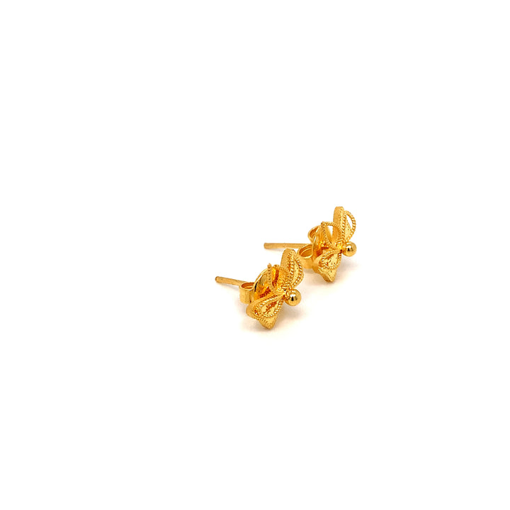 22K YG Bow Stud Earring-1pair