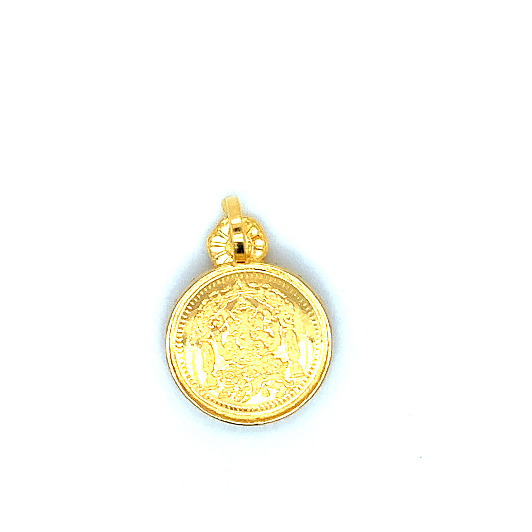22K YG Laxmi Ganesh Coin Pendant-1pc