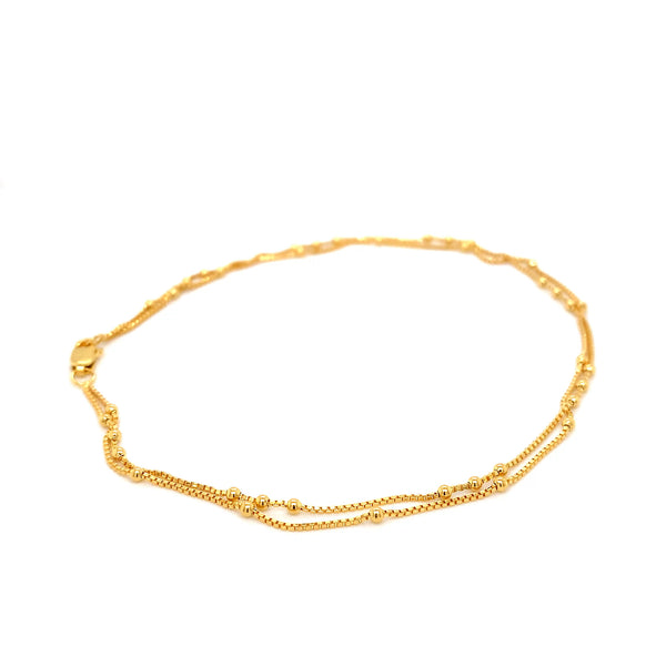 22K YG Double Layer Ball Anklet-1pc