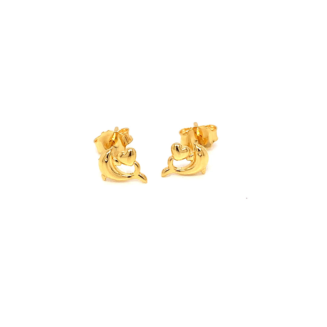 22K YG Fish Stud Earring-1pair