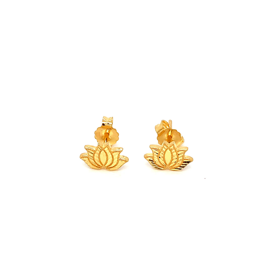 22K YG Lotus Stud Earring-1pair