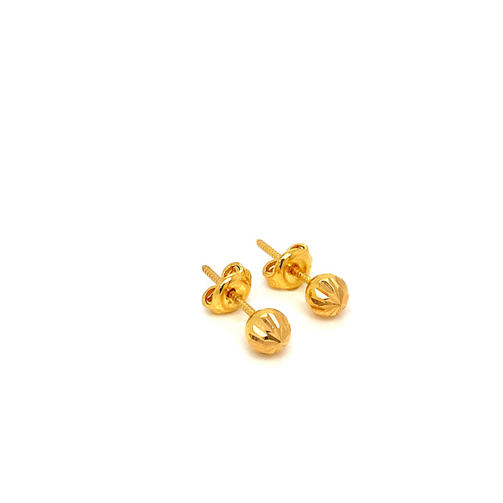 22K YG Cutting Ball Stud Earring-1pair