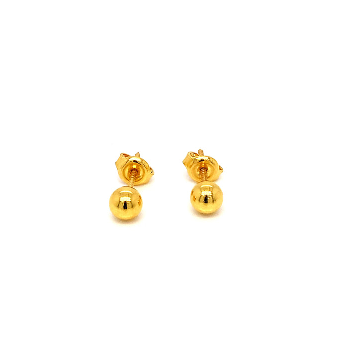 22K YG Plain Ball Stud Earring-1pair