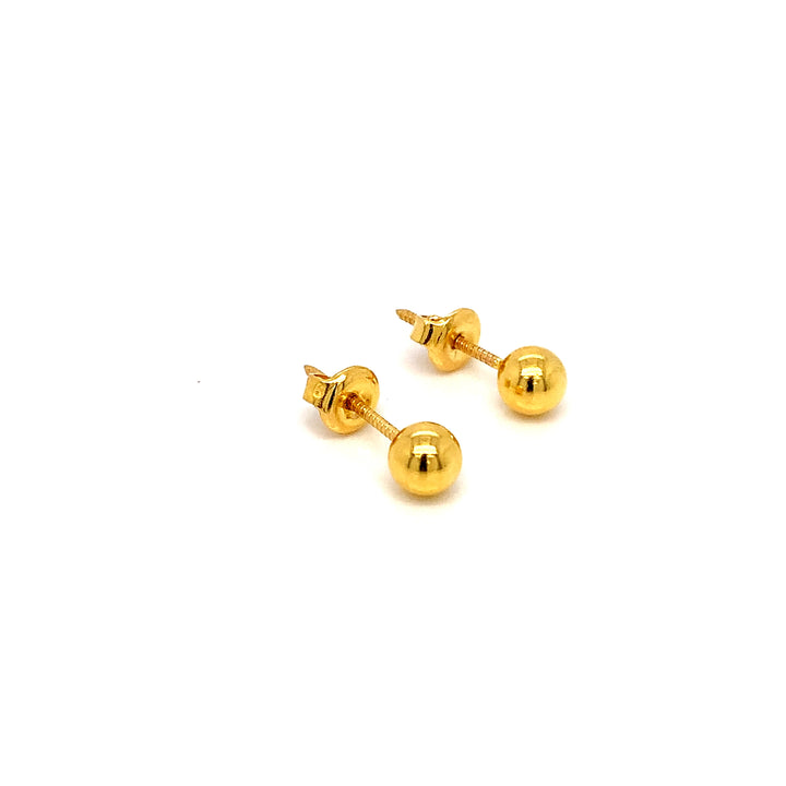 22K YG Plain Ball Stud Earring-1pair