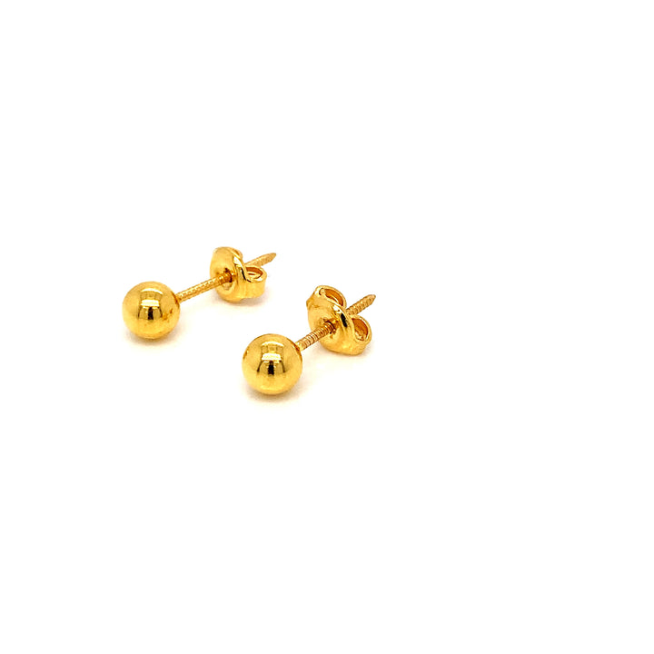 22K YG Plain Ball Stud Earring-1pair