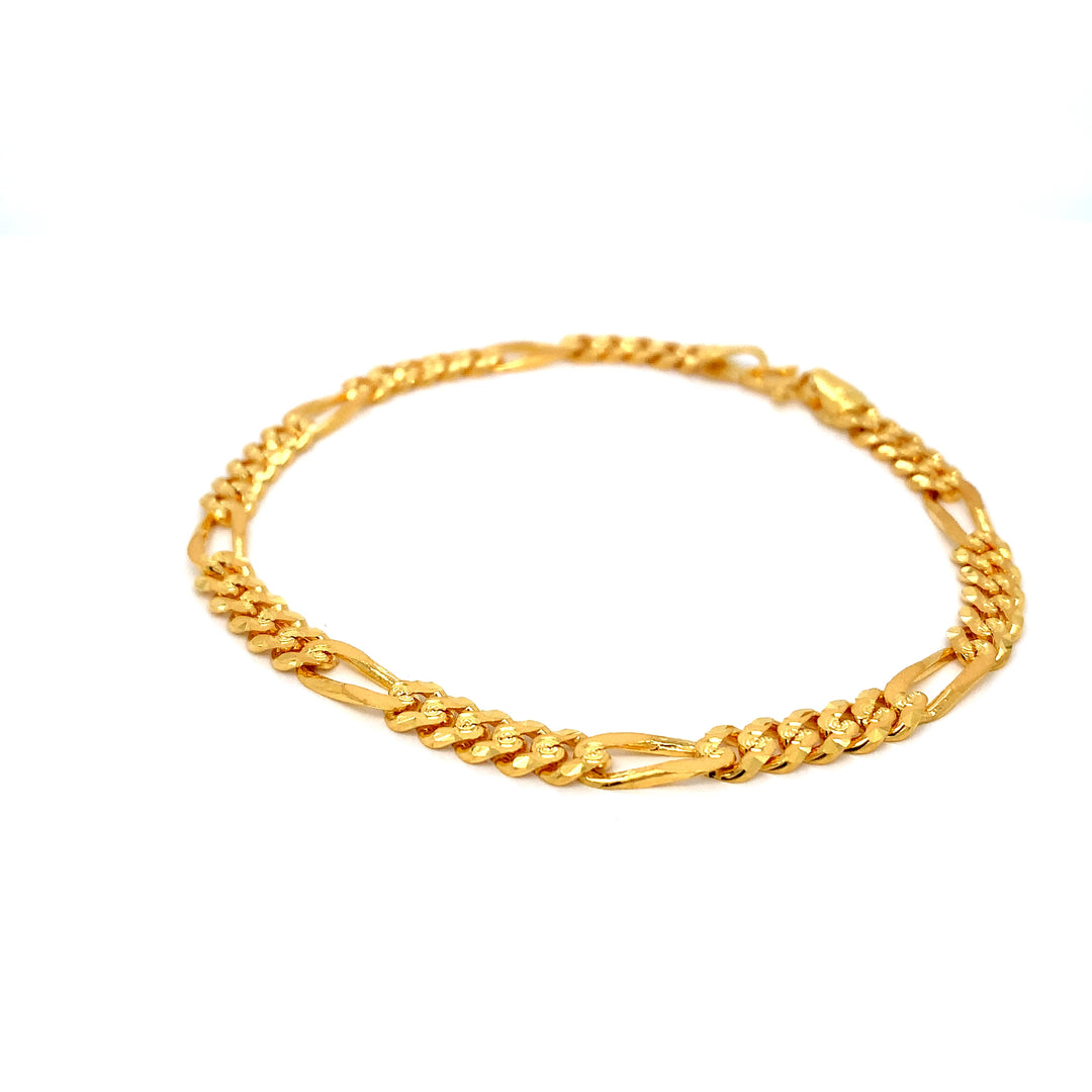 22K YG Mens Figaro Bracelet-1pc