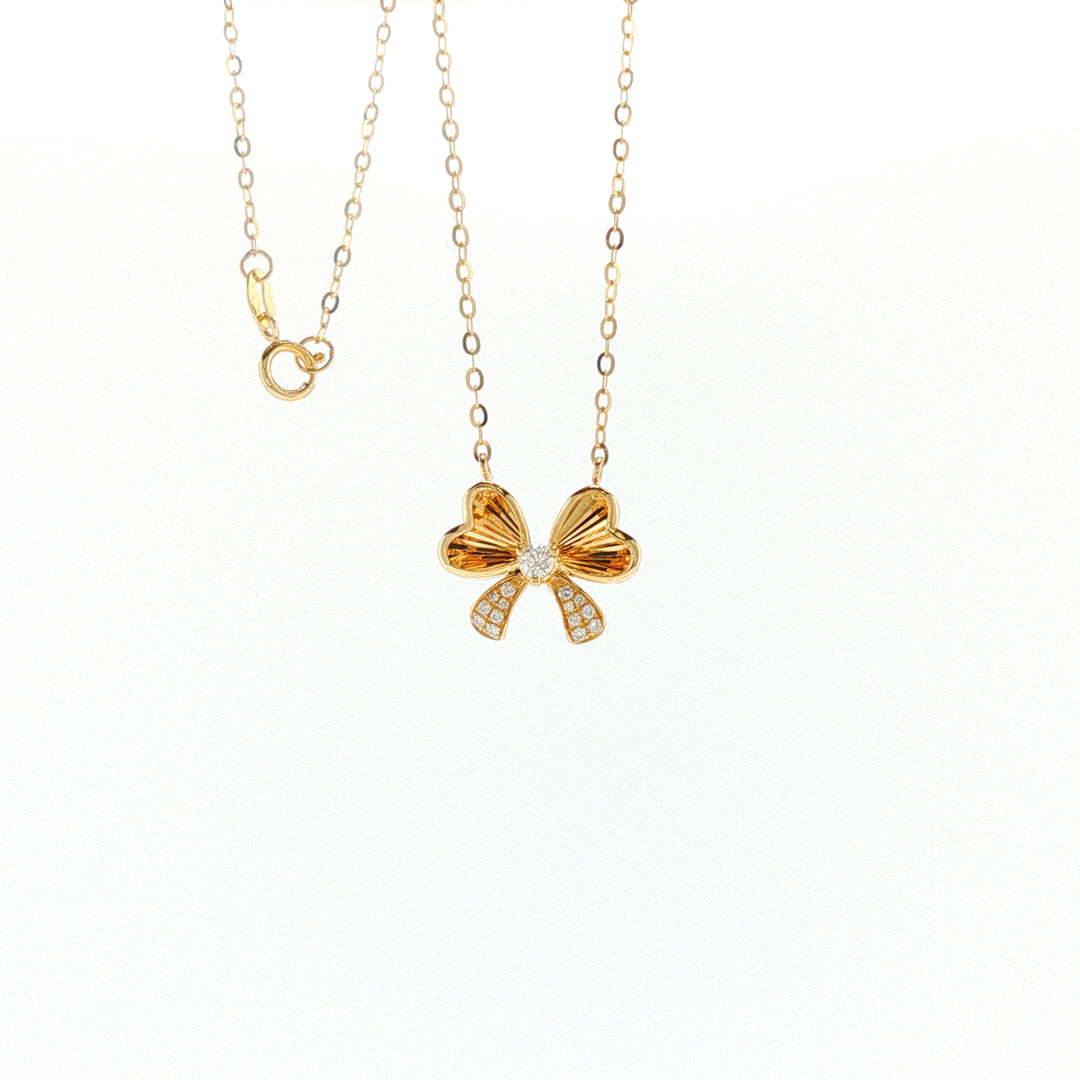18K YG Diamond Bow Necklace