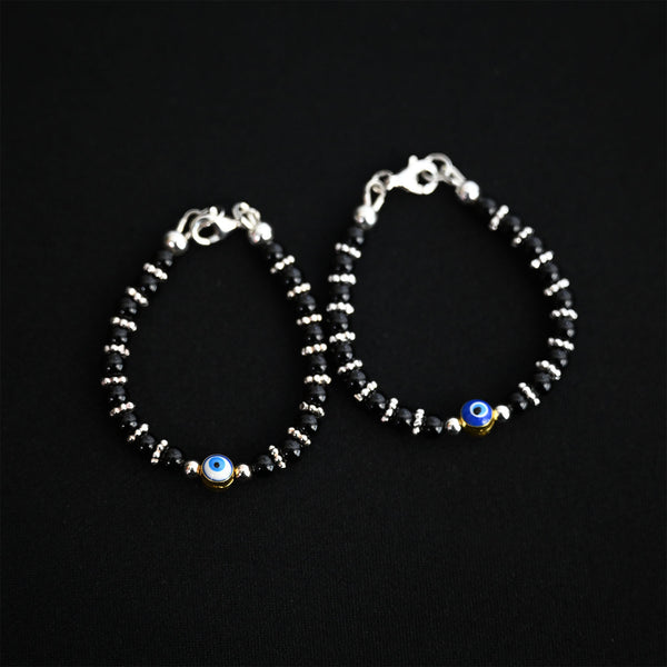 4mm Onyx Evil Eye Sterling Silver Bracelet-1pair