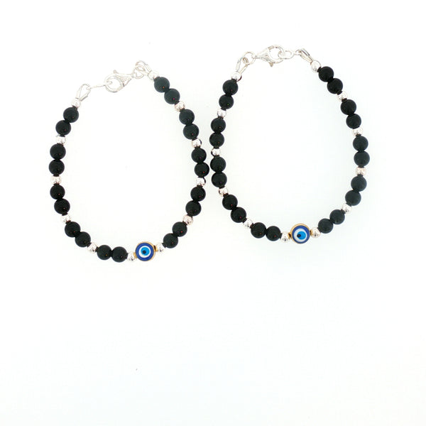 4mm Onyx Sterling Silver Kids Bracelet with Evil Eye-1pair