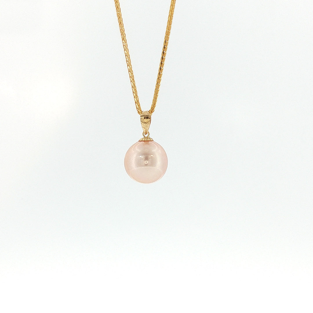 18K YG Pendant with 9.76mm Peach Fresh water pearl Pendant