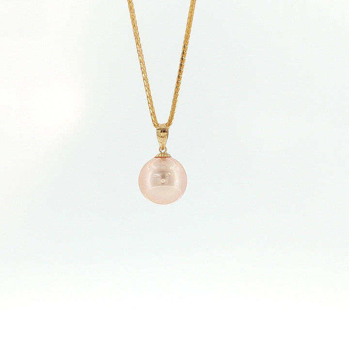 18K YG Pendant with 9.76mm Peach Fresh water pearl Pendant