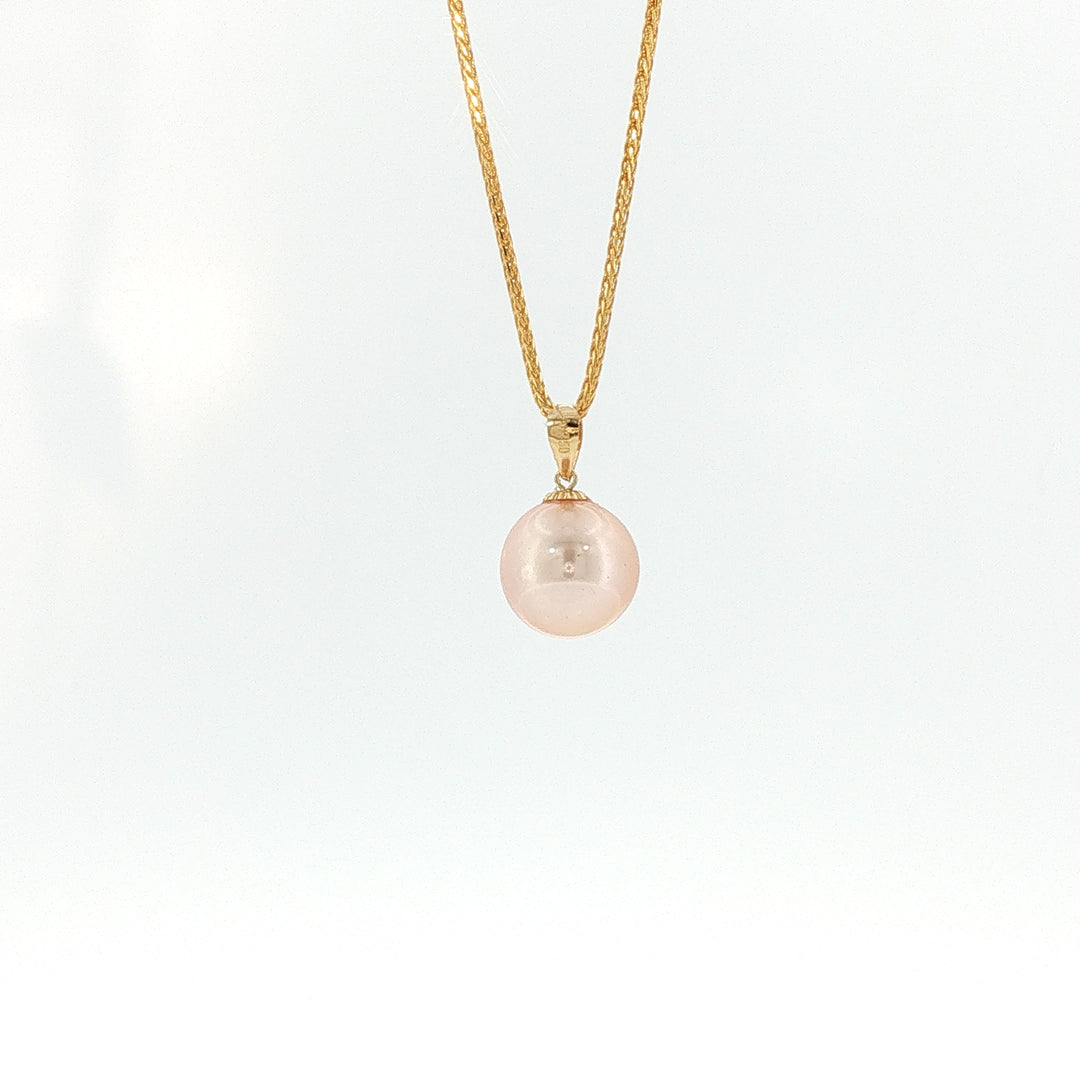 18K YG Pendant with 9.76mm Peach Fresh water pearl Pendant