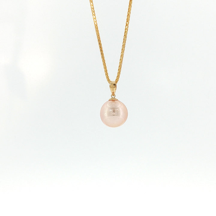 18K YG Pendant with 9.76mm Peach Fresh water pearl Pendant