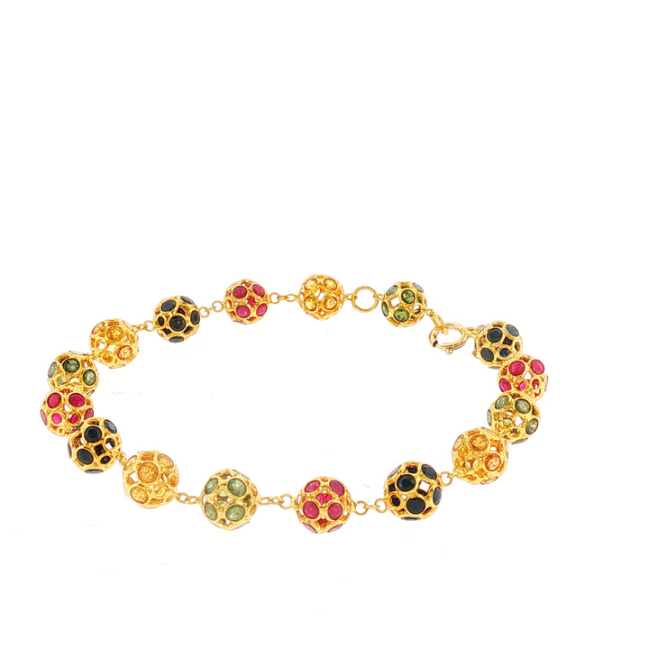 18K YG Ball Bracelet with Natural Blue sapphire, Ruby, Yellow sapphire and Green Shapphire
