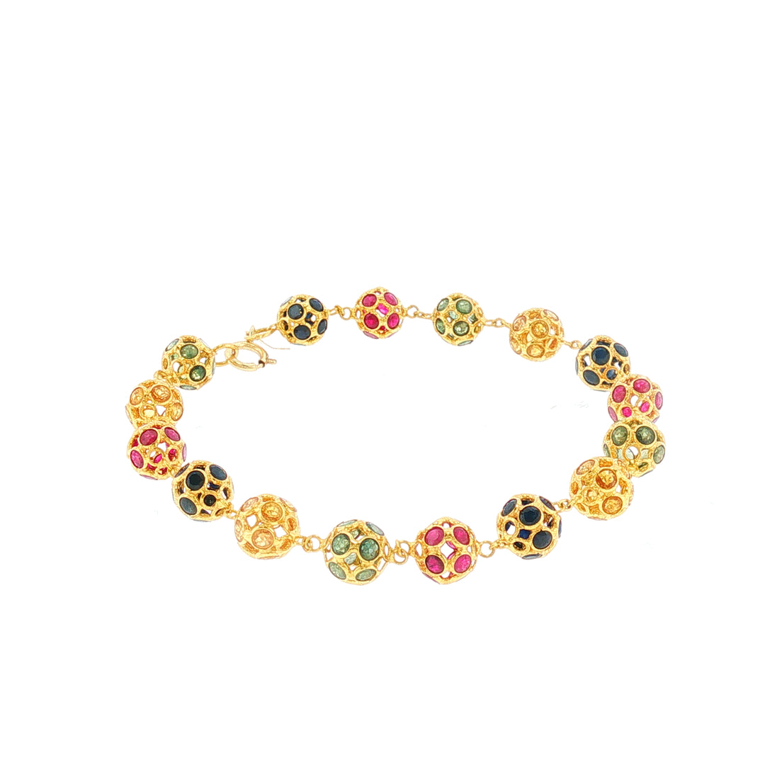 18K YG Ball Bracelet with Natural Blue sapphire, Ruby, Yellow sapphire and Green Shapphire