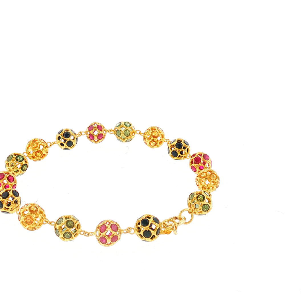 18K YG Ball Bracelet with Natural Blue sapphire, Ruby, Yellow sapphire and Green Shapphire