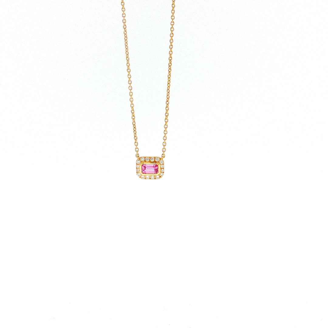 18K YG Diamond Pink Sapphire Necklace