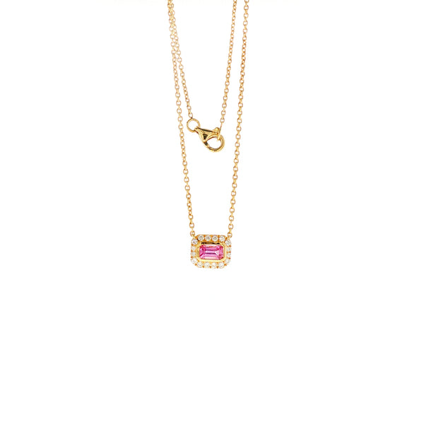 18K YG Diamond Pink Sapphire Necklace
