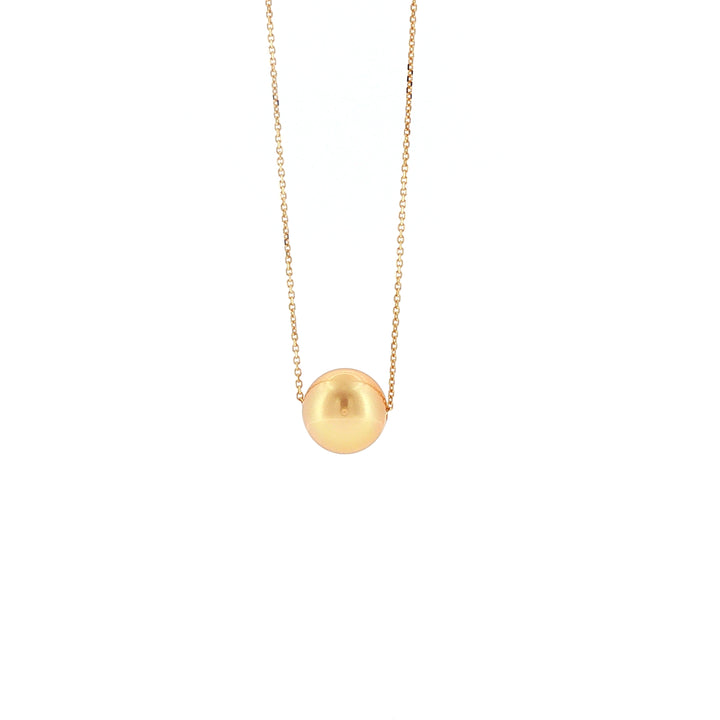 18K YG Necklace with 9.87mm golden south sea pearl