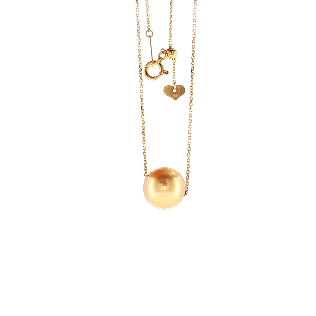 18K YG Necklace with 9.87mm golden south sea pearl