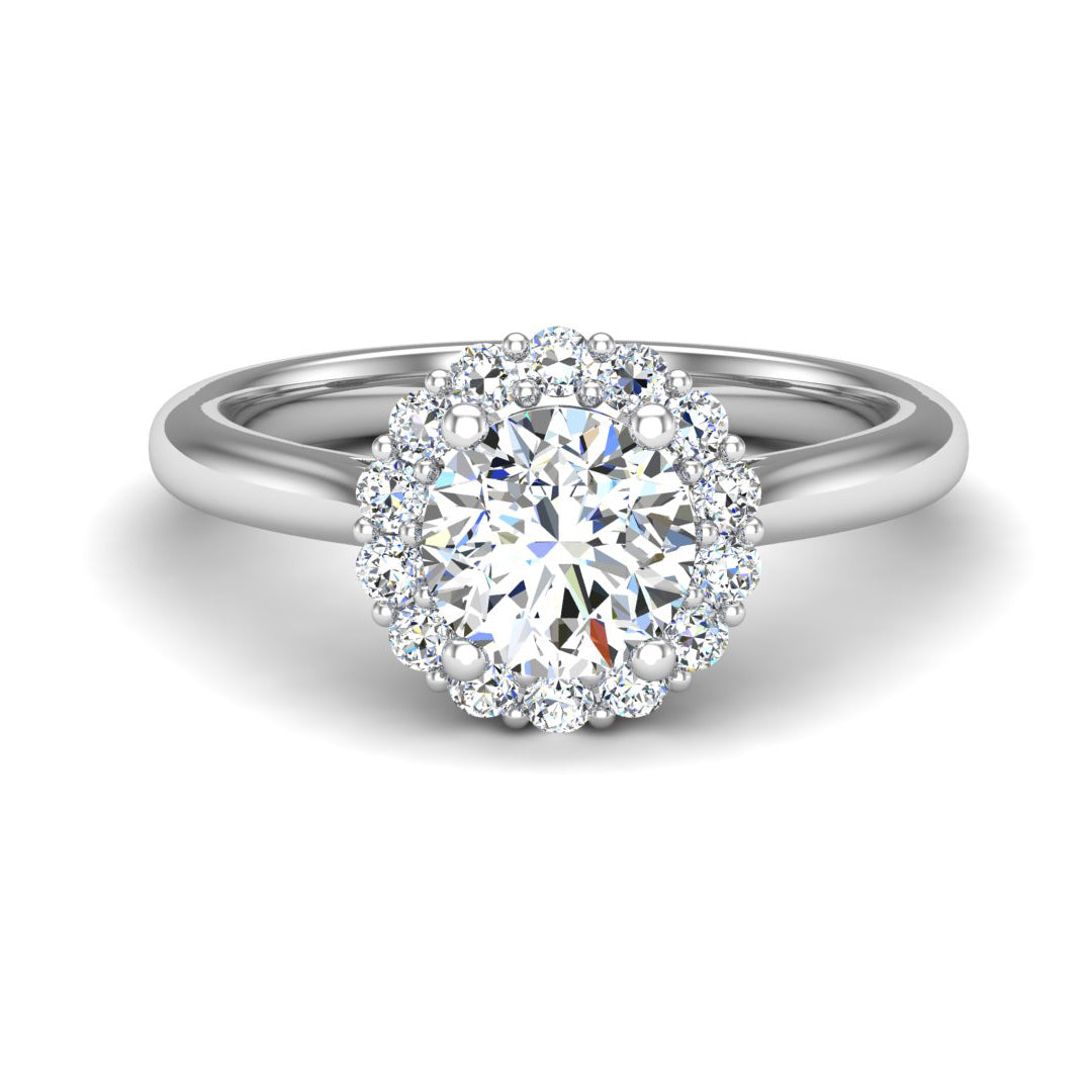 14K White Gold Halo Engagement Ring – Floral Style