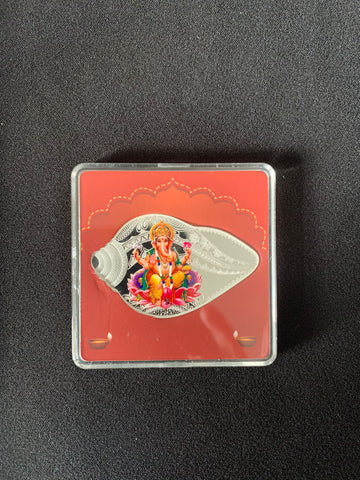 50g 999.9 Purity Silver Colour Ganesh Shankha Silver Coin-1pc
