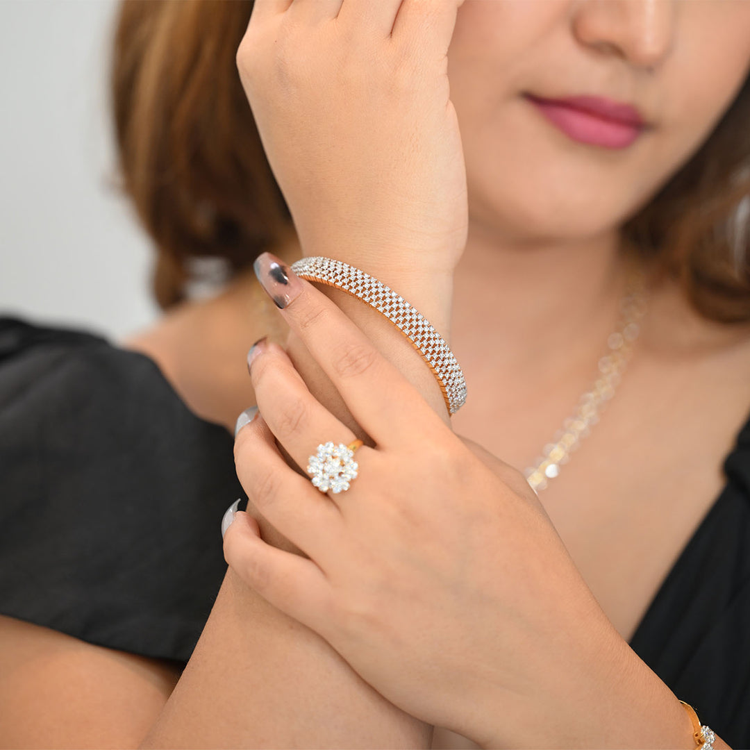 14K YG Screw Diamond Bangle-1pc