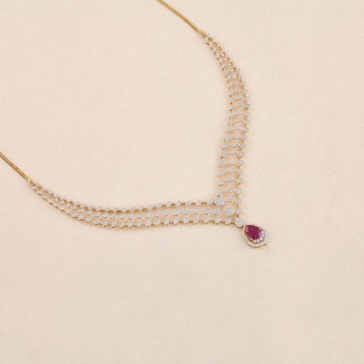 9K YG Princess Diamond, Ruby Necklace with 18K Chain-1pc