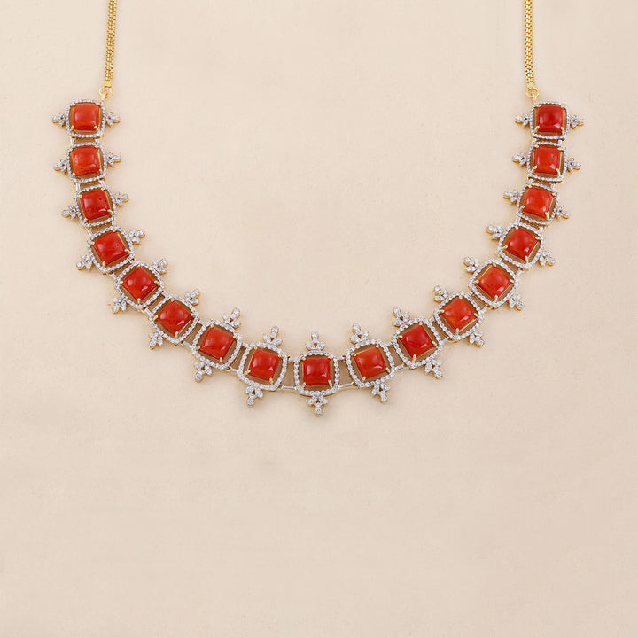9K YG Princess Diamond, Coral Necklace with 18K Chain-1pc
