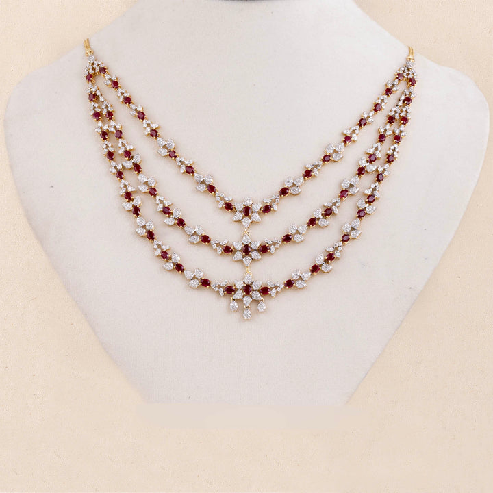 9K YG Princess Diamond, Ruby Necklace with 18K Chain-1pc