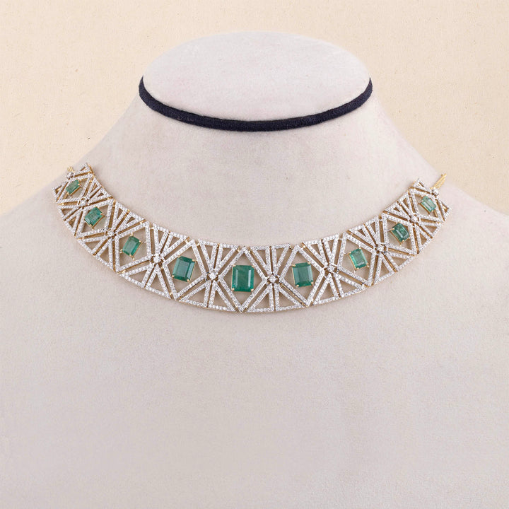 9K YG Princess Diamond, Emerald Necklace with 18K Chain-1pc