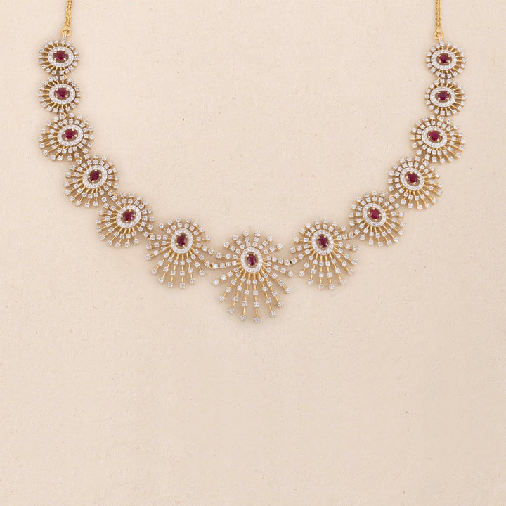 9K YG Princess Diamond, Ruby Necklace with 18K Chain-1pc