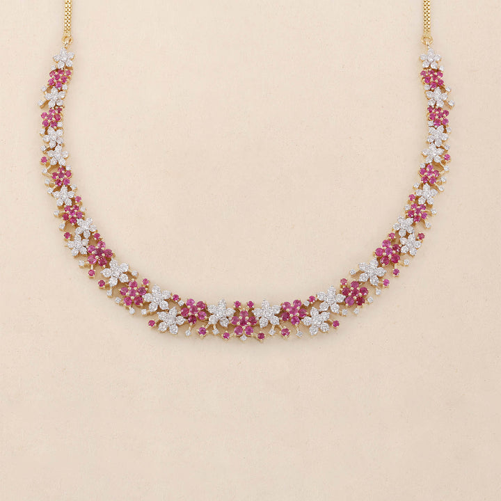 9K YG Princess Diamond, Ruby Necklace with 18K Chain-1pc