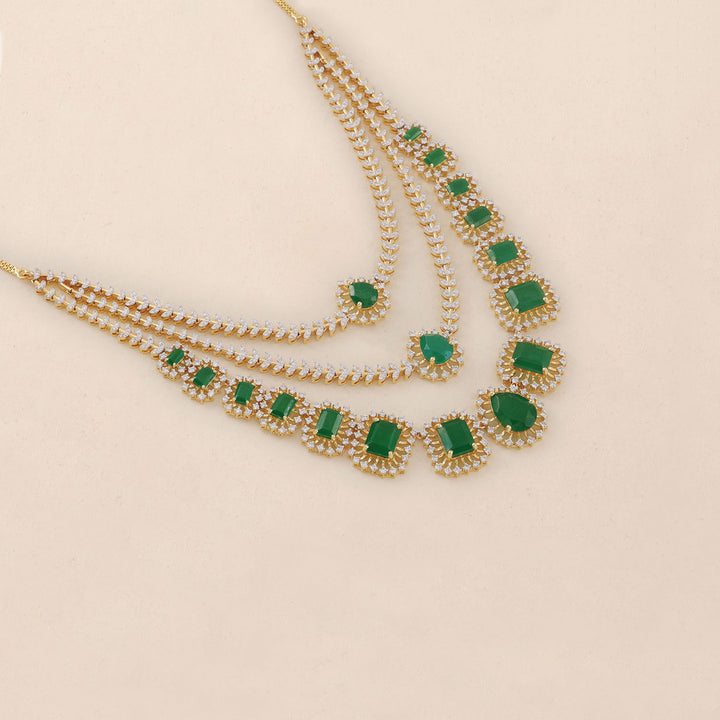 9K YG Princess Diamond, Emerald Necklace with 18K Chain-1pc