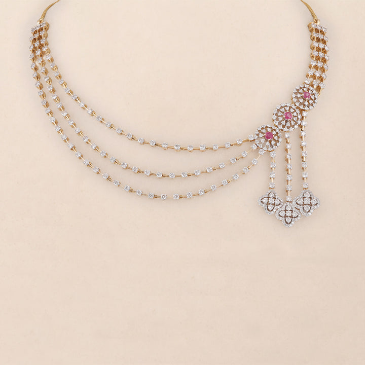 9K YG Princess Diamond, Ruby Necklace with 18K Chain-1pc