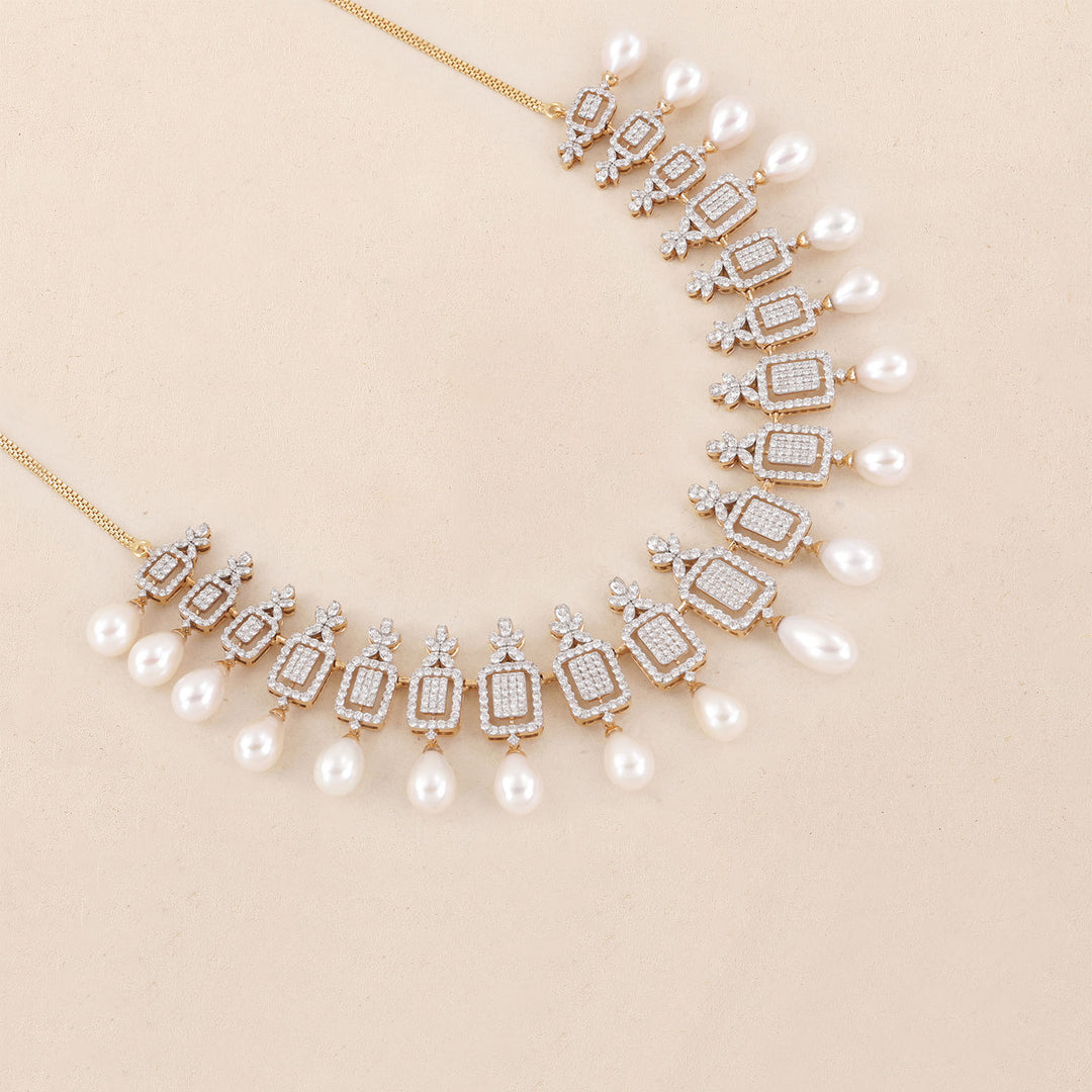 9K YG  Princess Diamond, FWP Necklace with 18K Chain-1pc