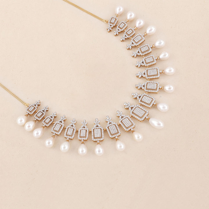 9K YG  Princess Diamond, FWP Necklace with 18K Chain-1pc