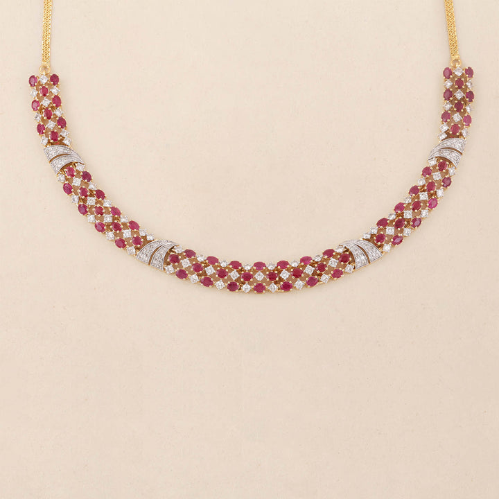 9K YG Princess Diamond, Ruby Necklace with 18K Chain-1pc