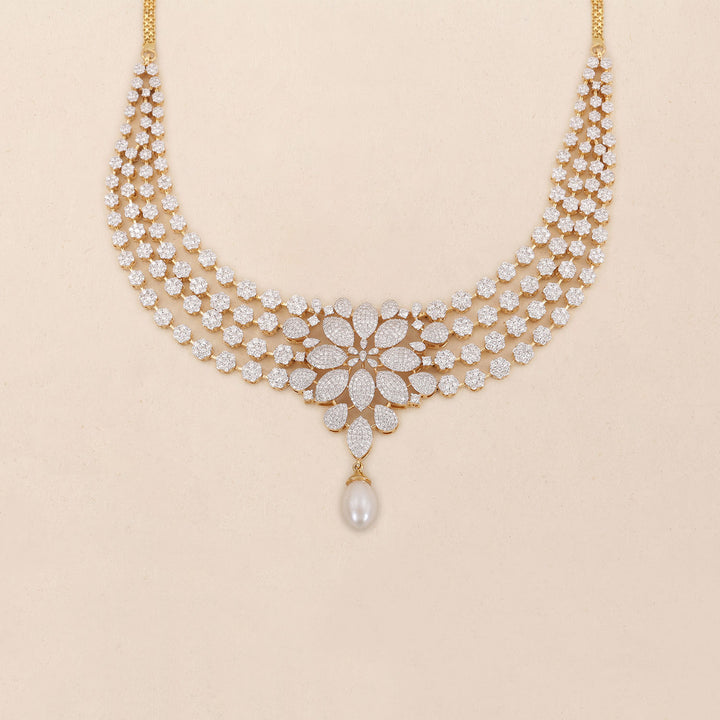 9K YG  Princess Diamond, FWP Necklace with 18K Chain-1pc