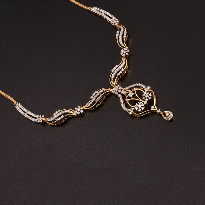 9K YG  Princess Diamond Necklace with 18K Chain-1pc
